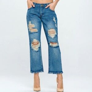Blue Turtle Cropped Vintage Mid-Rise Wide Leg Jean Medium Wash